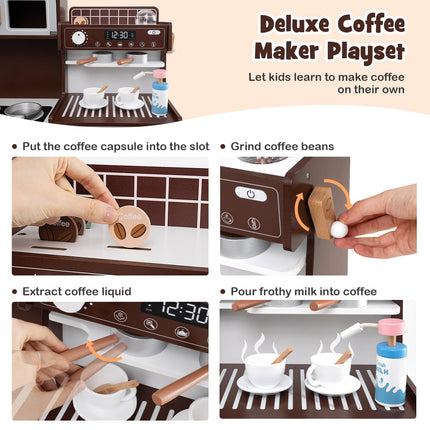 Costzon Kids Kitchen Playset, Wooden Pretend Play Kitchen with Coffee Maker