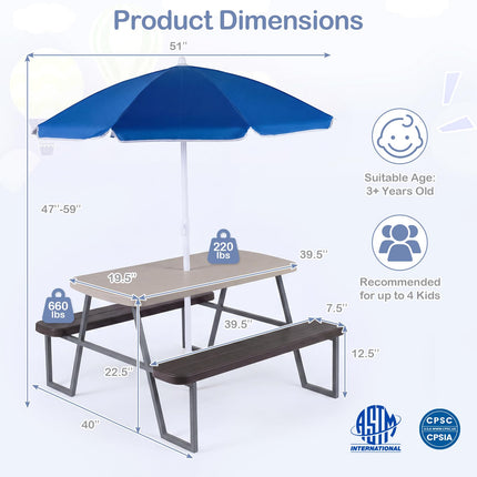 Costzon Kids Picnic Table HDPE Tabletop Metal Frame