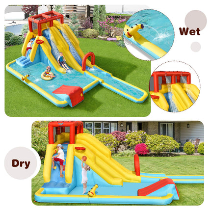 Costzon Inflatable Water Slide 7 in 1 Double Long Slide Giant Water Park w/Blower