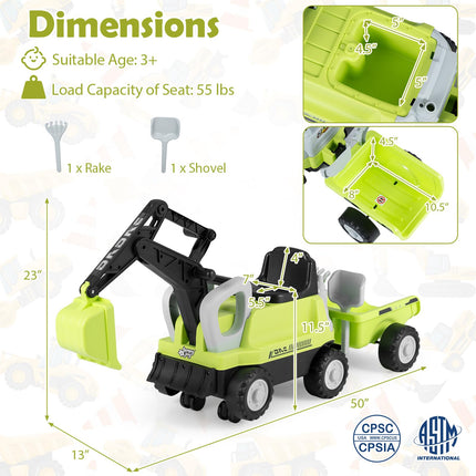 Costzon 2-in-1 Kids Ride on Excavator Tractor with Detachable Trailer