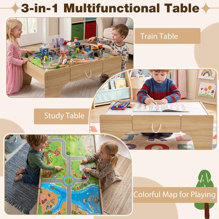 Costzon 110-Piece Wooden Train Table with Drawer for 3+ Years Old Toddlers