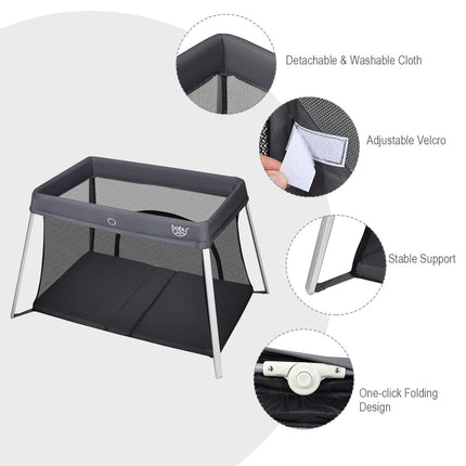 BABY JOY Baby Foldable Travel Crib, 2 in 1 Portable Playpen with Soft Washable Mattress, Side Zipper Design