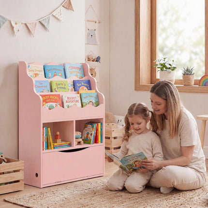 Costzon Kids 3-Tier Bookshelf with Cubes & Flip Down Cabinet