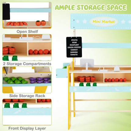 Costzon Wooden Grocery Store for Kids, Pretend Supermarket Stand