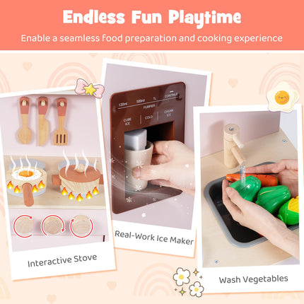 Costzon Kids Kitchen Playset | Little Chef Wooden Pretend Play Toy w/Realistic Ice Maker