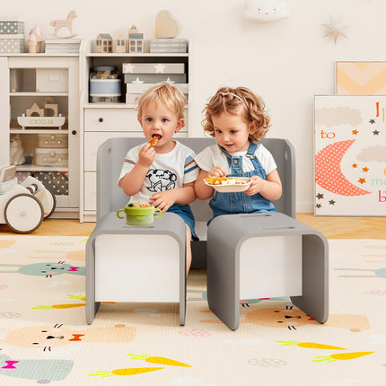 Costzon Kids Table and Chair Set, 4 in 1 Wood Activity Table, Bench, Storage Shelves, Desk for Children Reading