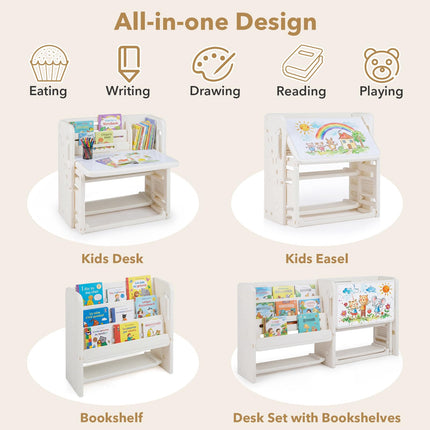 Costzon Toddler Table and Chair Set | Art Desk Set w/Side Bookshelves