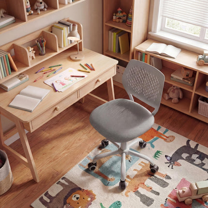 Costzon Armless Height Adjustable Kids Computer Chair Ergonomic Backrest & Stable 5-Point Wheels