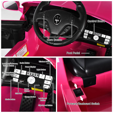 Costzon Ride on Car, 12V Licensed Maserati GranCabio Battery Powered Vehicle w/ Remote Control, Spring Suspension（Pink）