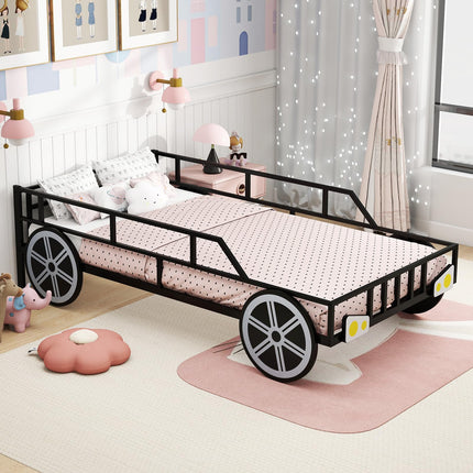 Costzon ar Shaped Metal Bed with Wheels Decorations