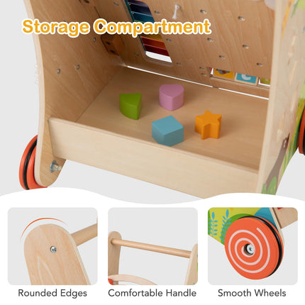 BABY JOY Wooden Baby Walker Push and Pull Sit to Stand Learning Activity Center