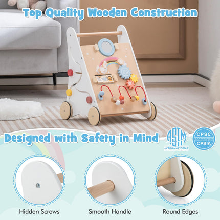 BABY JOY Wooden Baby Walker Push and Pull Sit-to-Stand Learning Walker Activity Center