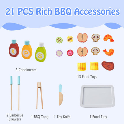 Costzon Kids Barbecue Grill Playset, Wooden Pretend Cooking Truck with 21 Play Food & Barbecue Accessories