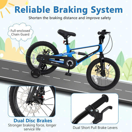 BABY JOY Kids Bike, 16" Lightweight Alloy Sporty Bicycle w/Dual Disc Brakes, Training Wheels