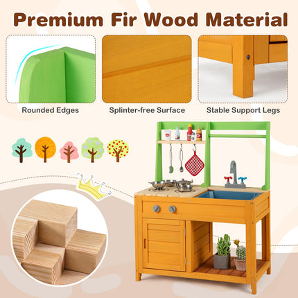Costzon Mud Kitchen for Kids Outdoor Wooden Play Kitchen w/Stoves