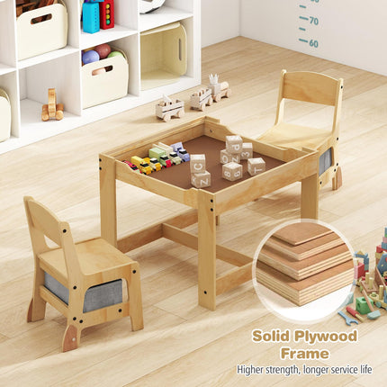 Costzon Kids Table and Chairs 3 in 1 Wooden Activity Desk Set w/Double-Sided Tabletop