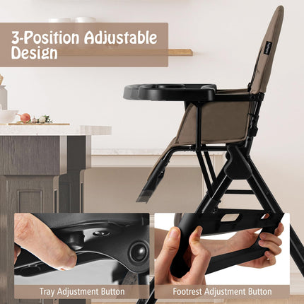 BABY JOY Foldable High Chair, Portable Highchairs for Babies and Toddlers with 3-Position Adjustable Tray & Footrest