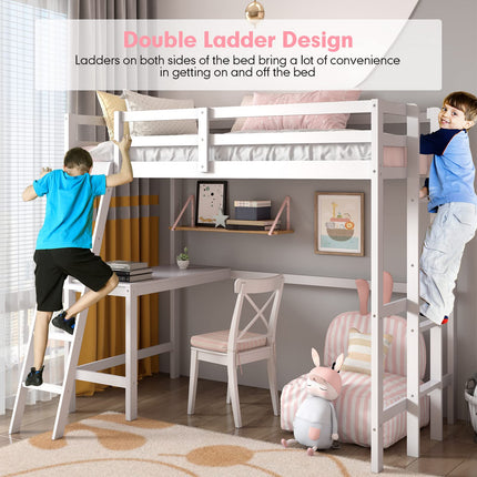 Costzon Loft Bed with Desk, Wooden Twin Size Loft Bed