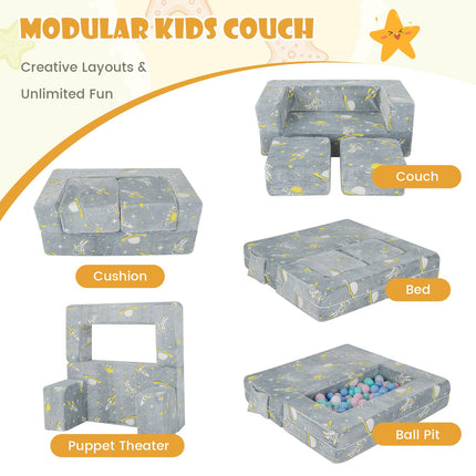 Costzon Convertible Toddler Couch, Glow in Dark, Fold Out Modular Sofa Playset with Ottomans