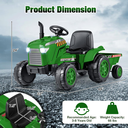 Costzon 2-in-1 Ride On Tractor, 12V Kids Ride on Car w/Detachable Trailer, Remote Control, Tractor Toys for Kids 3-8