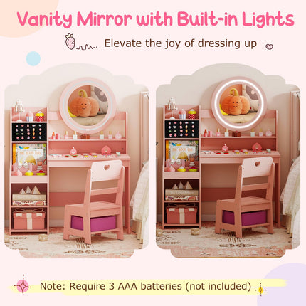 Costzon Girls Vanity Set with Mirror and Lights Jewelry Storage Shelves