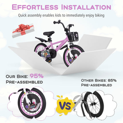Costzon Kids Bike, 16 Inch Child Bike for 3-8 Years Old with Adjustable Height, Training Wheels, Storage Basket