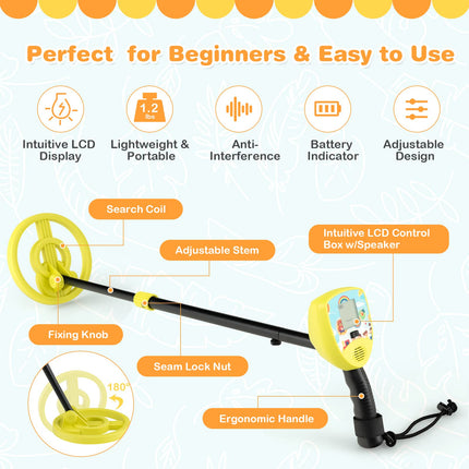 Costzon Metal Detector for Kids, 25"-33" Adjustable Stem Gold Detectors