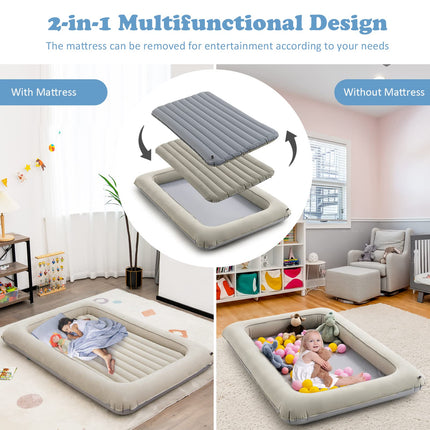 Costzon Toddler Travel Bed, Detachable Kids Air Mattress Set w/Electric Pump & Storage Bag