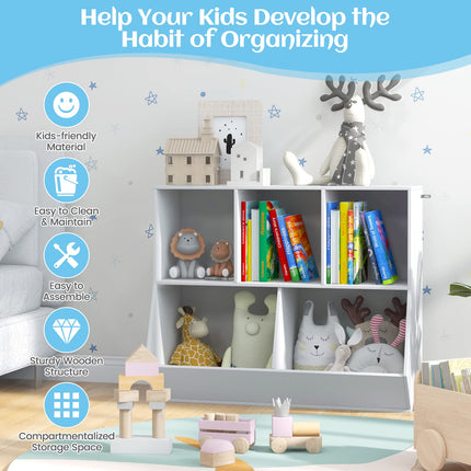Costzon Toy Organizers and Storage with Bookshelf, Wooden 5 Cubby Children's Book Shelf Toy Storage Cabinet