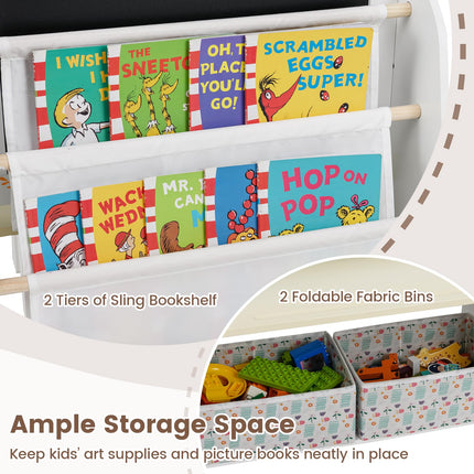 Costzon Wooden Art Table Set with Adjustable Double-Sided Magnetic Whiteboard & Blackboard