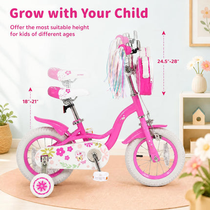 BABY JOY 12 14 16 18 Inch Girls Bike w/Streamers & Bag