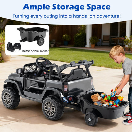 Costzon Kids UTV Car with Detachable Trailer 12V Battery Powered Off- Road UTV Ride