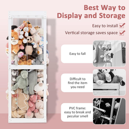 Costzon Extra Large Stuffed Animal Storage, Wooden Stuff Animal Organizer with Elastic Cords