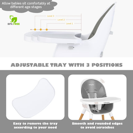 BABY JOY Convertible Baby High Chair, 3 in 1 Highchair, 5-Point Harness for Babies Infants Toddlers