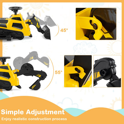 Costzon 3-in-1 Ride on Tractor, Electric Excavator Bulldozer Toy Road Roller w/Adjustable Arms