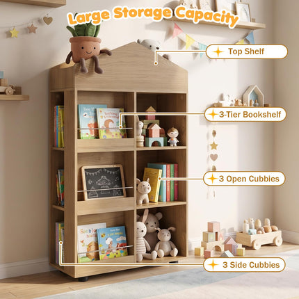 Costzon Kids 4-Tier Bookshelf with 10 Toy Storage Organizer
