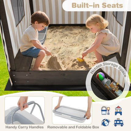 Costzon Kids Wooden Sandbox with Canopy