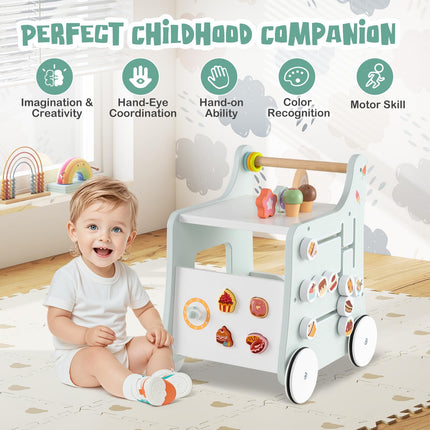 Costzon 2-in-1 Wooden Baby Walker Montessori Activity Center w/Storage