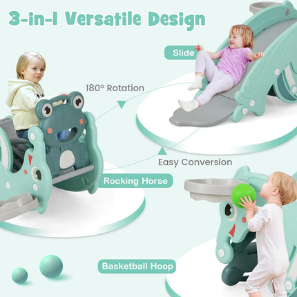 Costzon 4 in 1 Toddler Slide Rocking Toy, Slide for Kids with Basketball Hoop, Climber Playground Kids Slide for Both Indoors Outdoor Use