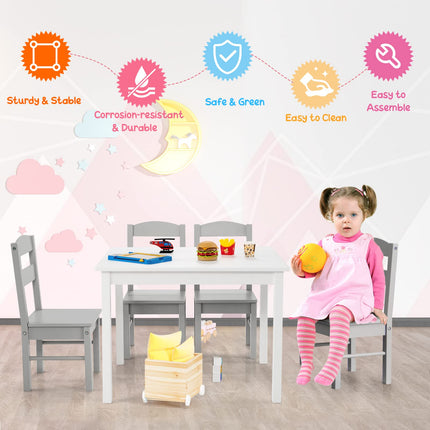 Costzon Kids Table and Chair Set, 5 Piece Wood Activity Table & Chairs