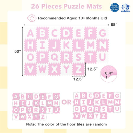 Costzon 26 Tiles Kids Foam Puzzle Floor Mat Non-Slip & Waterproof Interlocking Foam Tiles Baby Play Mat