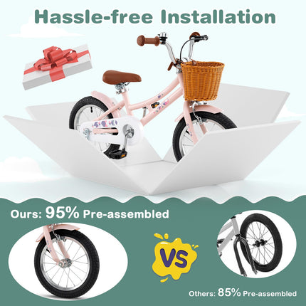 Costzon Kids Bike, 14 Inch Retro Child Bike for 3-5 Years Old with Adjustable Height, Training Wheels