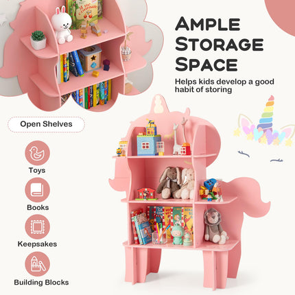Costzon Unicorn Kids Bookshelf, 3-Tier Toddler Montessori Shelf Book Rack, Toy and Book Storage for Kids