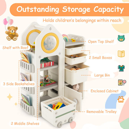 Costzon Kids Toy Storage Organizer and Bookshelf, Multipurpose Shelf with Mobile Truck, Storage Bins & Cabinet