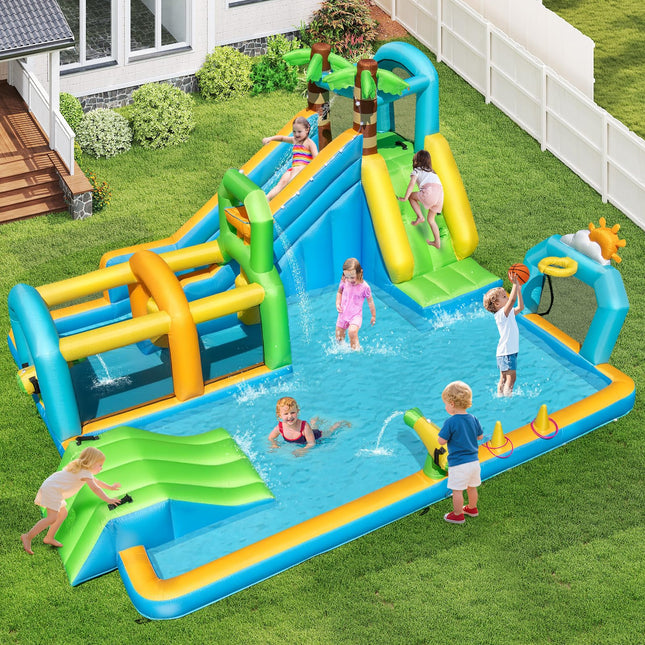 Costzon 9-in-1 Water Slide with Basketball Rim
