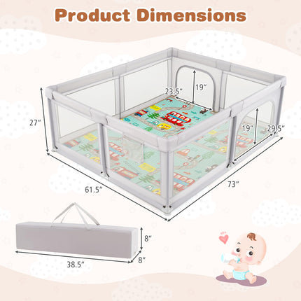 Costzon Large Baby Playpen with Mat for Indoor Outdoor