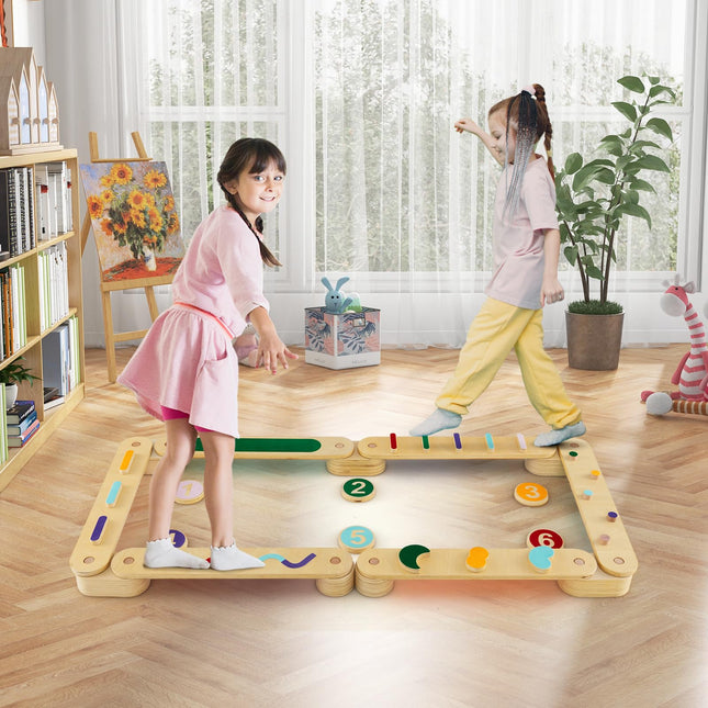 Costzon Montessori Wooden Balance Beam Step Stones, Kids Gymnastics Obstacle Course Balance Board Playset