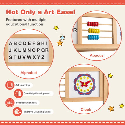 Costzon 3 in 1 Kids Art Easel, 360° Rotating Double-Sided Wood Easel