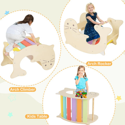 Costzon Climbing Toys for Toddlers, 7 in 1 Foldable Montessori Wooden Arch Climber Ladder with Rocker