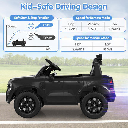 Costzon 12V Licensed Ford Ranger Kids Car, Electric Vehicle W/Remote Control, Soft Start Ride on Car for Kids